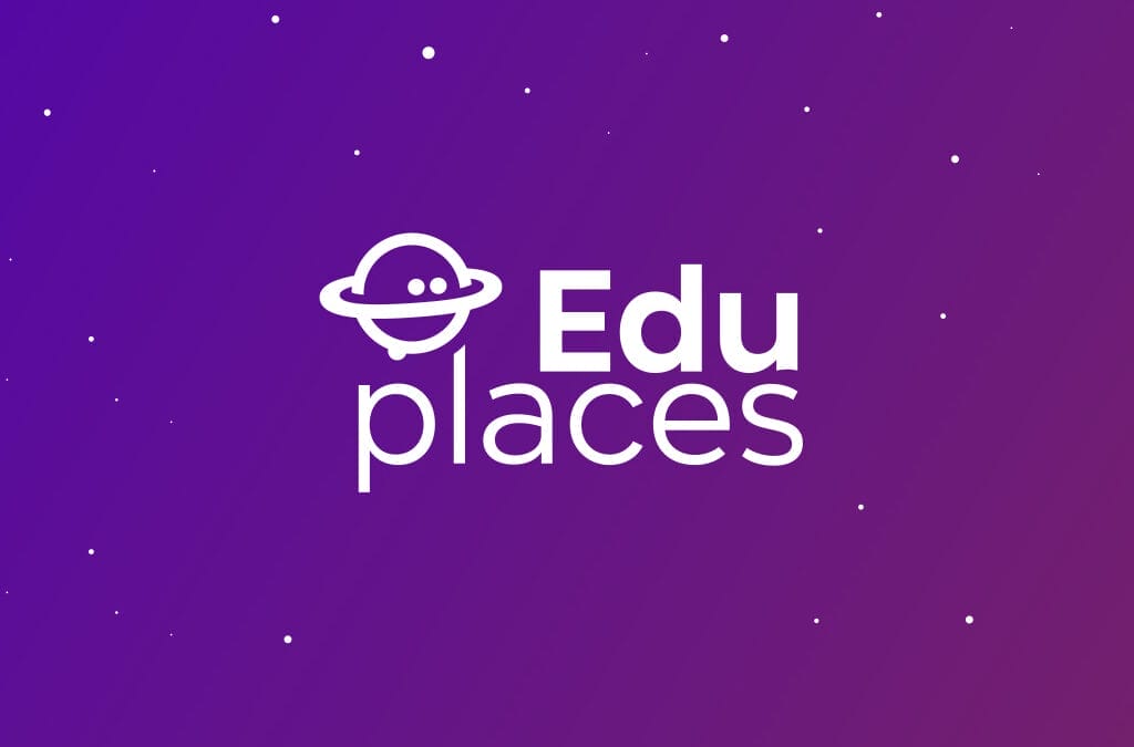 Logo von Eduplaces mit einem lächelnden Gesicht und einem Ring auf lila Hintergrund.