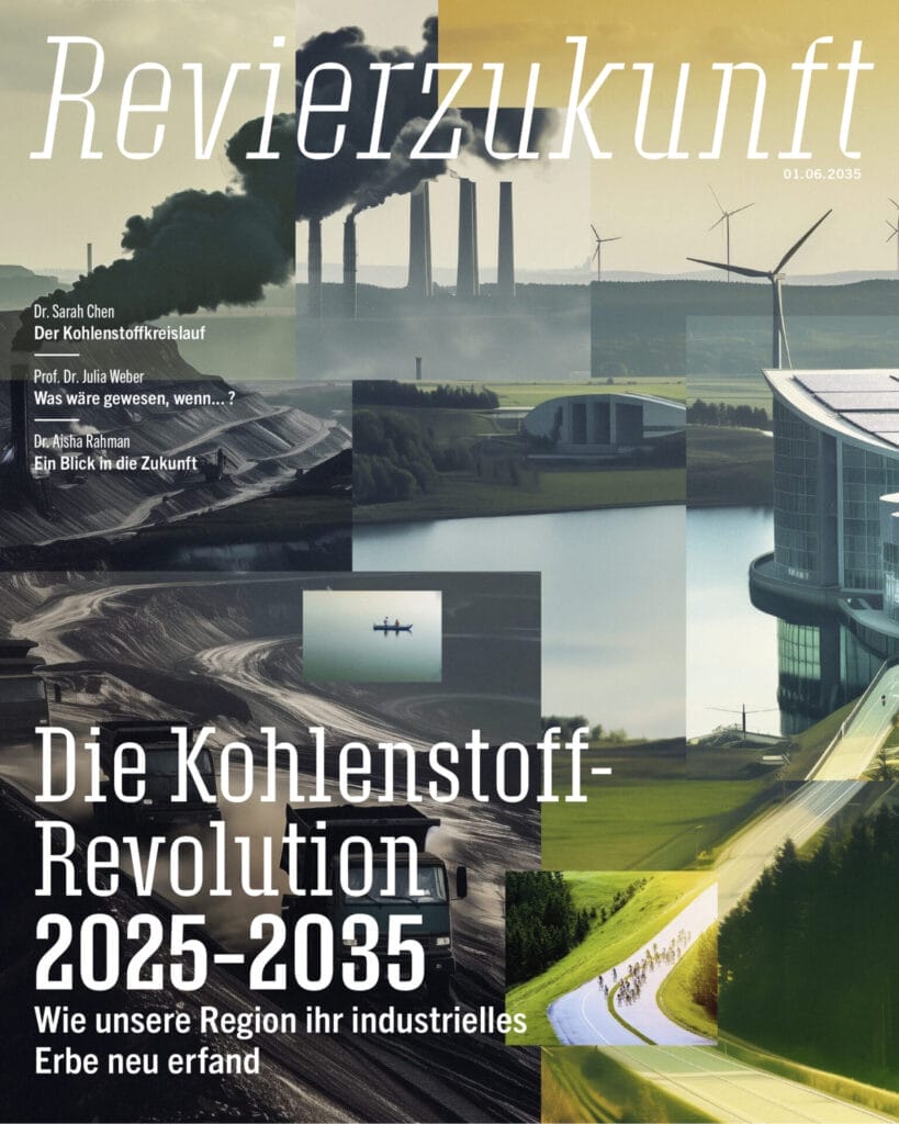 Cover des Zukunftsmagazins Revierzukunft mit dem Titel 'Die Kohlenstoff-Revolution 2025-2035'.
